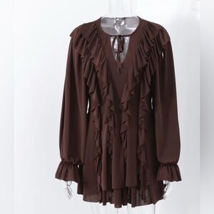 Zara | Dresses | Zara Brown Ruffle Dress | Poshmark